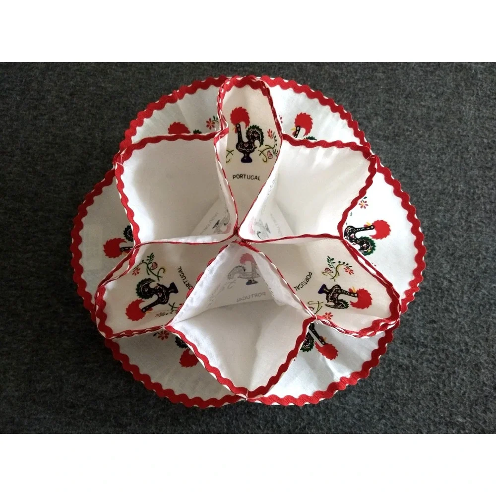 Fabric Bun Roll Biscuit Holder Warmer Rooster Portugal Embroidered Linen Napkins